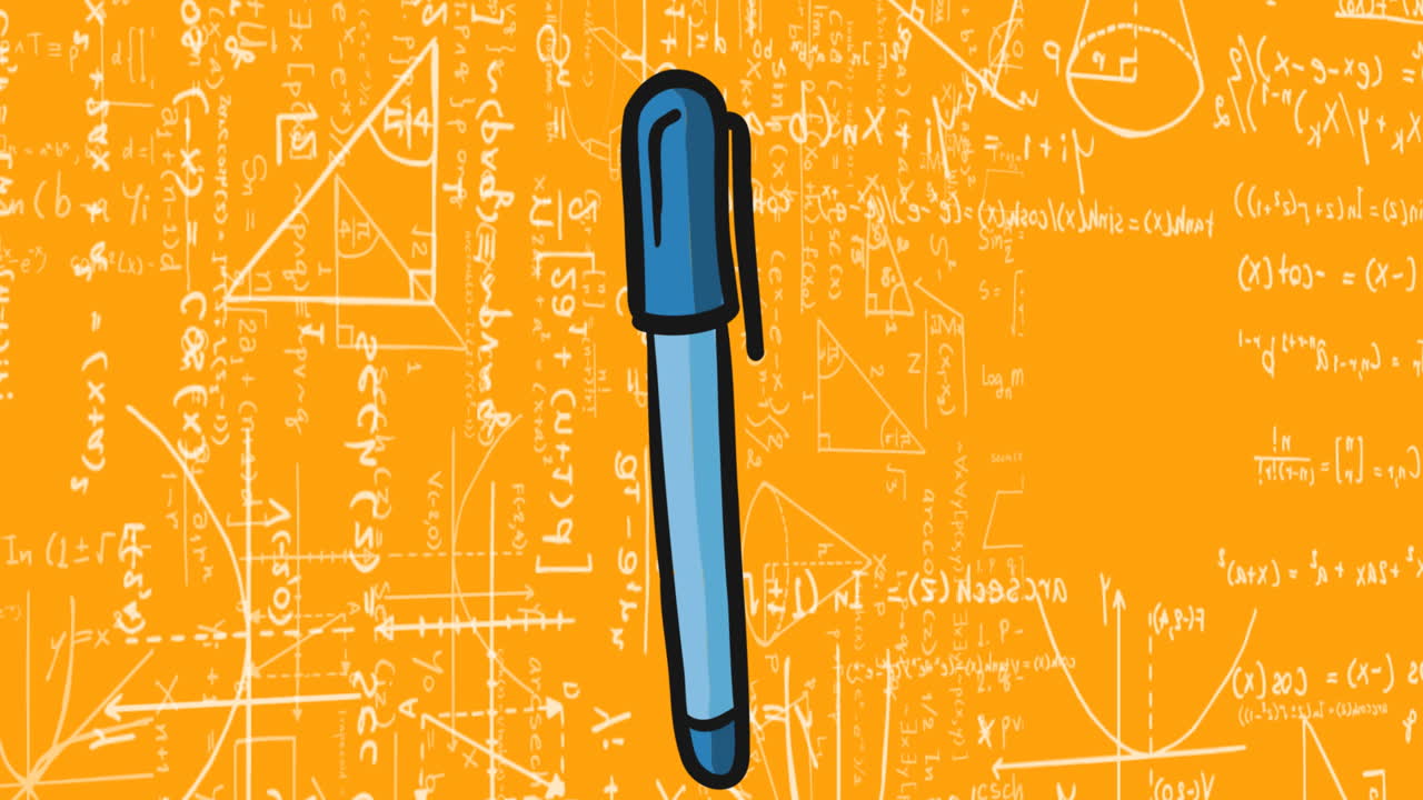 Animation of pen over mathematical equations on orange background