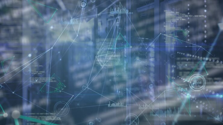Animation of network of connections and data processing over servers