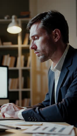 businessman working late night in office