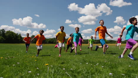 kids running and playing in a sunny field
