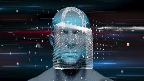 Animation-of-padlock-icon-and-data-processing-over-digital-human-head