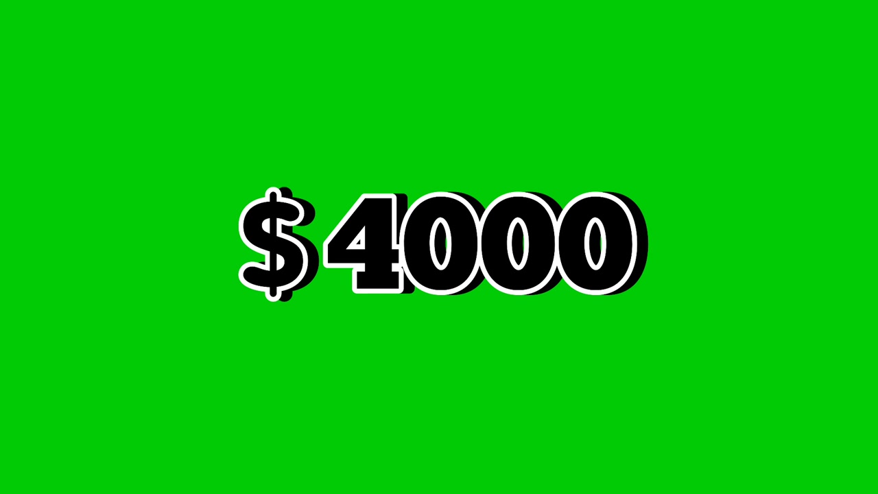 Etichetta prezzo animata da 4.000 dollari con grafica in movimento ed effetti fumo su sfondo green screen. Perfetta per annunci pubblicitari, e-commerce, vendita al dettaglio, sconti e come elemento video per concetti di business e promozione.