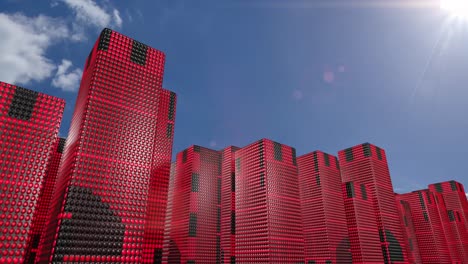 led skyscrapers scrolling graphics buildings city 4k