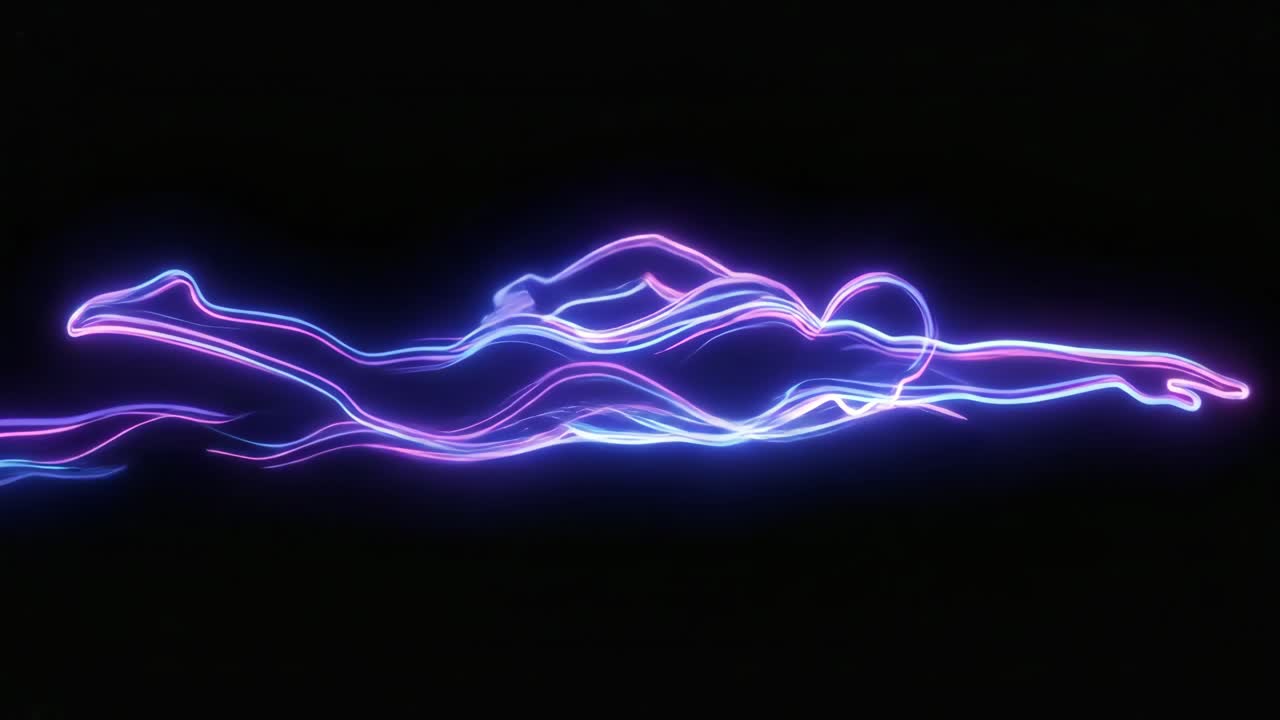 Glowing Neon Outline of a Person Swimming