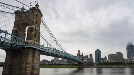 A-timelapse-of-Cincinnati's-skyline-from-Kentucky,-featuring-the-John-A