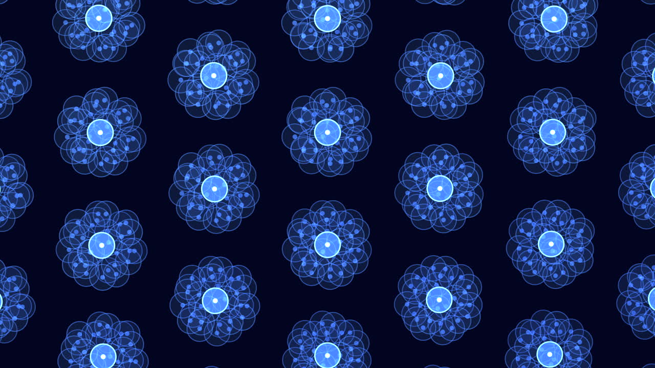 brillo azul patrón circular cautivador de flores superpuestas sobre un fondo negro