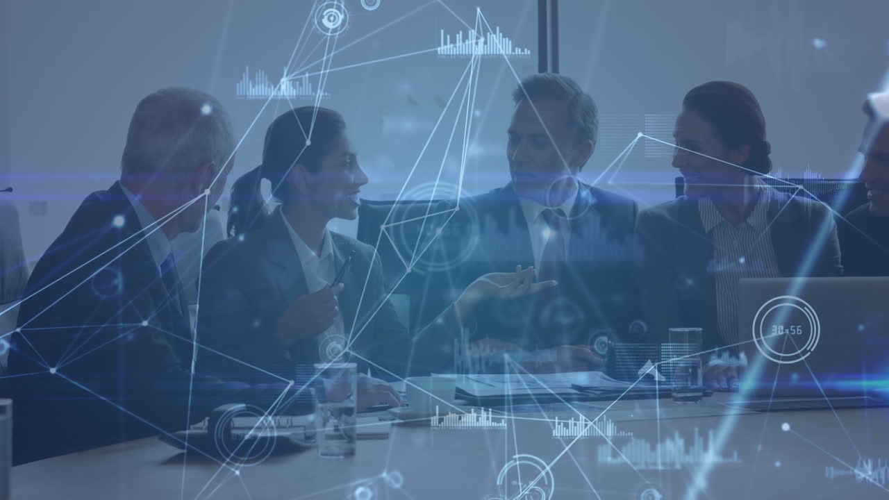 animación de una red de conexiones entre diversos empresarios que hablan y trabajan