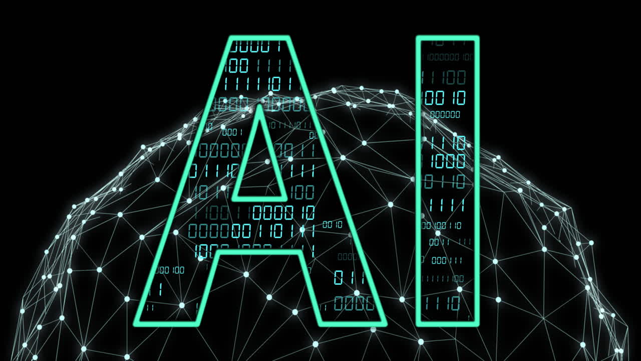 animación de un texto, procesamiento de datos de codificación binaria en todo el mundo