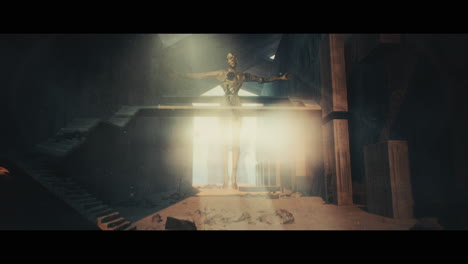 floating figure in a deserted futuristic city