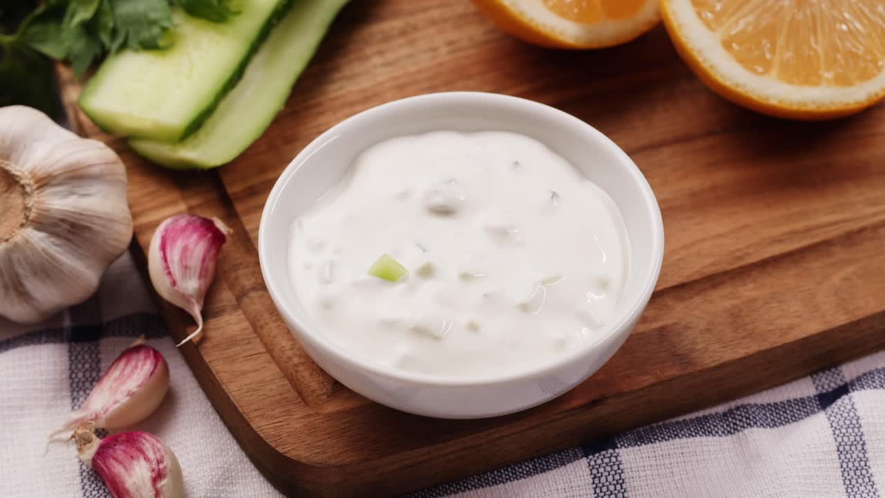 preparación de la salsa de tzatziki