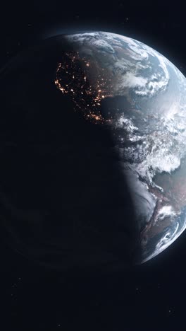 vertical realistic planet earth establishing shot showing the city night lights of the usa and the americas
