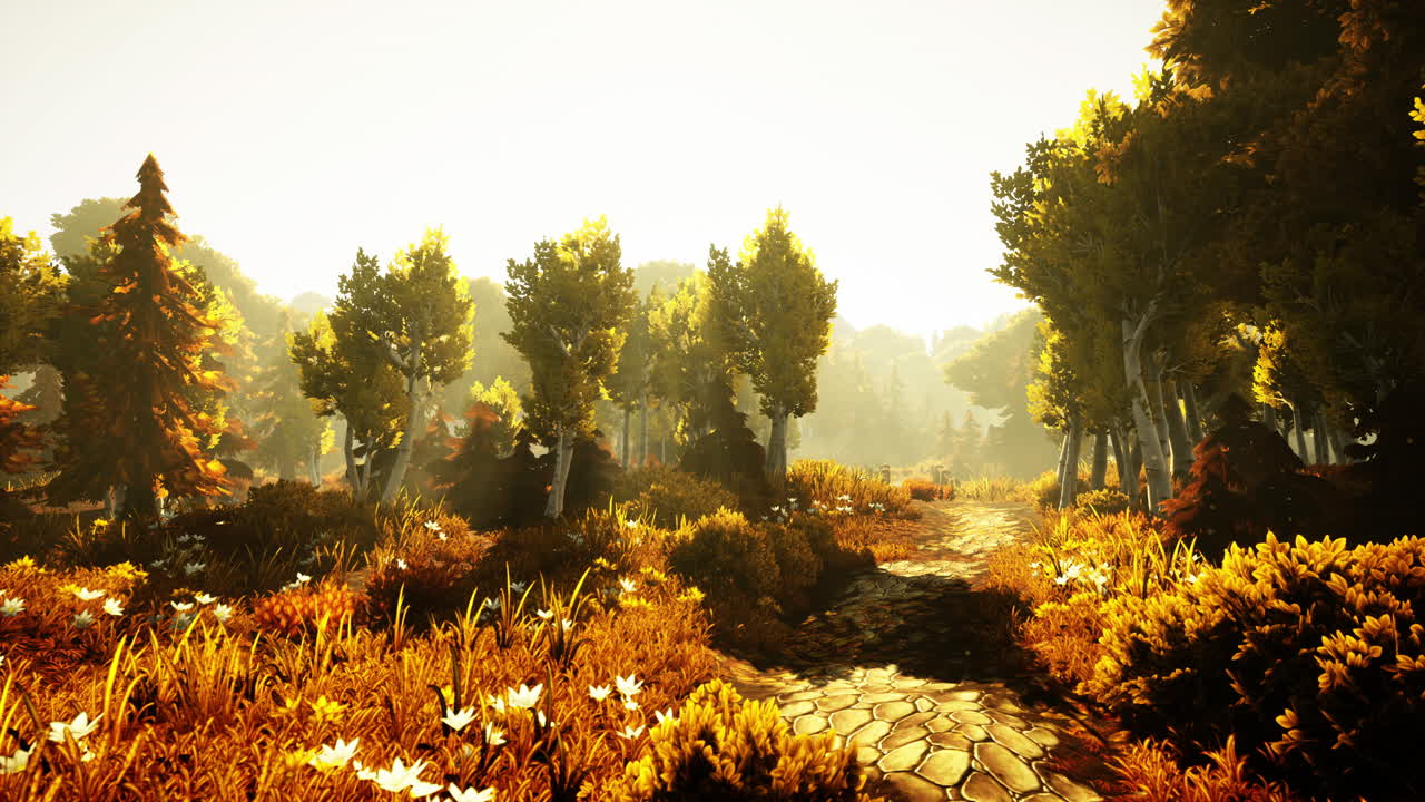 안개가 많은 아침에 만화의 해가 뜨는 것