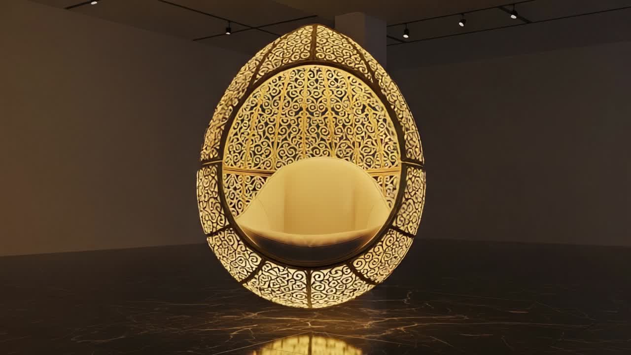 An Elegant Egg-Shaped Seating Design: A Modern Fusion of Art and Comfort, Showcasing Intricate Patterns and Soft Curves in Contemporary Interior Styling