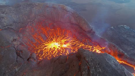 amazing night drone aerial of the dramatic volcanic eruption of the fagradalsfjall volcano on the reykjanes peninsula in iceland