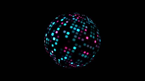 animación abstracta 3d de bola de discoteca futurista de alta tecnología digital aislada utilizando prores de canal alfa quicktime 4444. elemento de efecto 4k celebración de la esfera de baile de la fiesta con led azul rosado púrpura brillante.