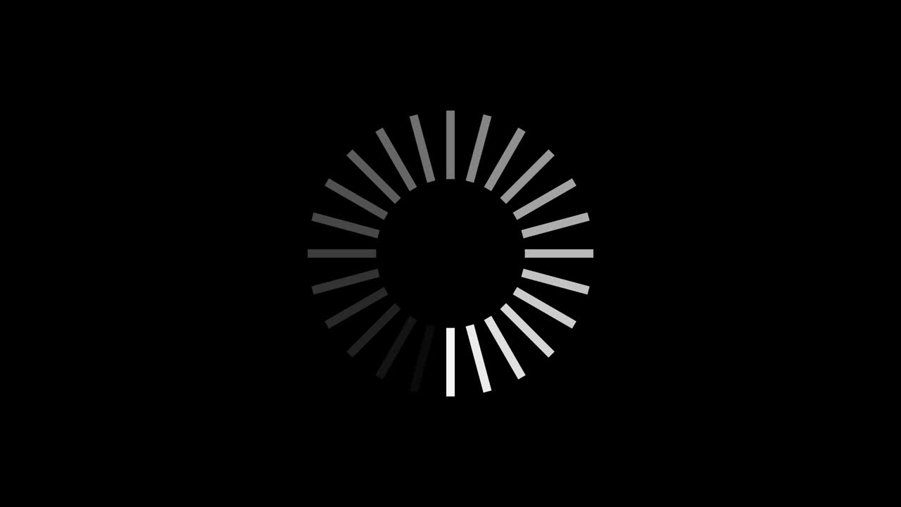 Loading symbol in the form of white blinking lines on a black background. Preloaded circle animation