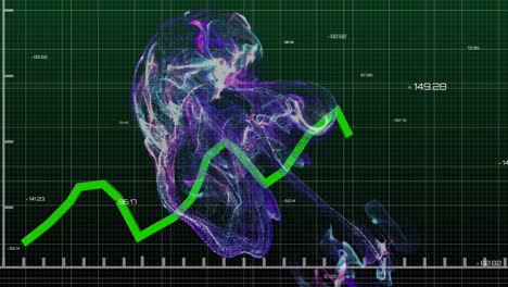animation of green line, financial data processing over grid