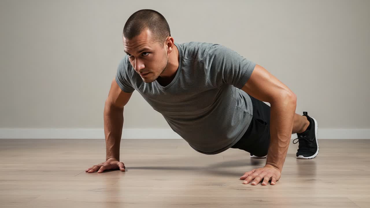 Intense Push-Up Workout Session Captured in Two Frames Highlighting Strength and Endurance in a Fitness Environment
