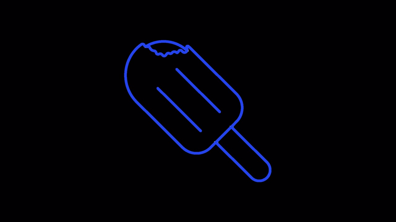 Disegno animato in line art blu di un ghiacciolo morso