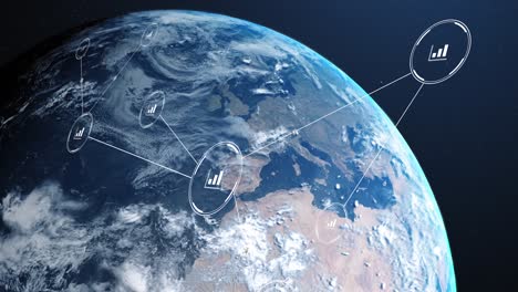 animation of network of conncetions with icons over globe