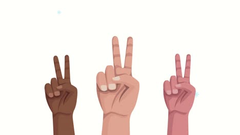 animación del día internacional de la paz con señales de manos