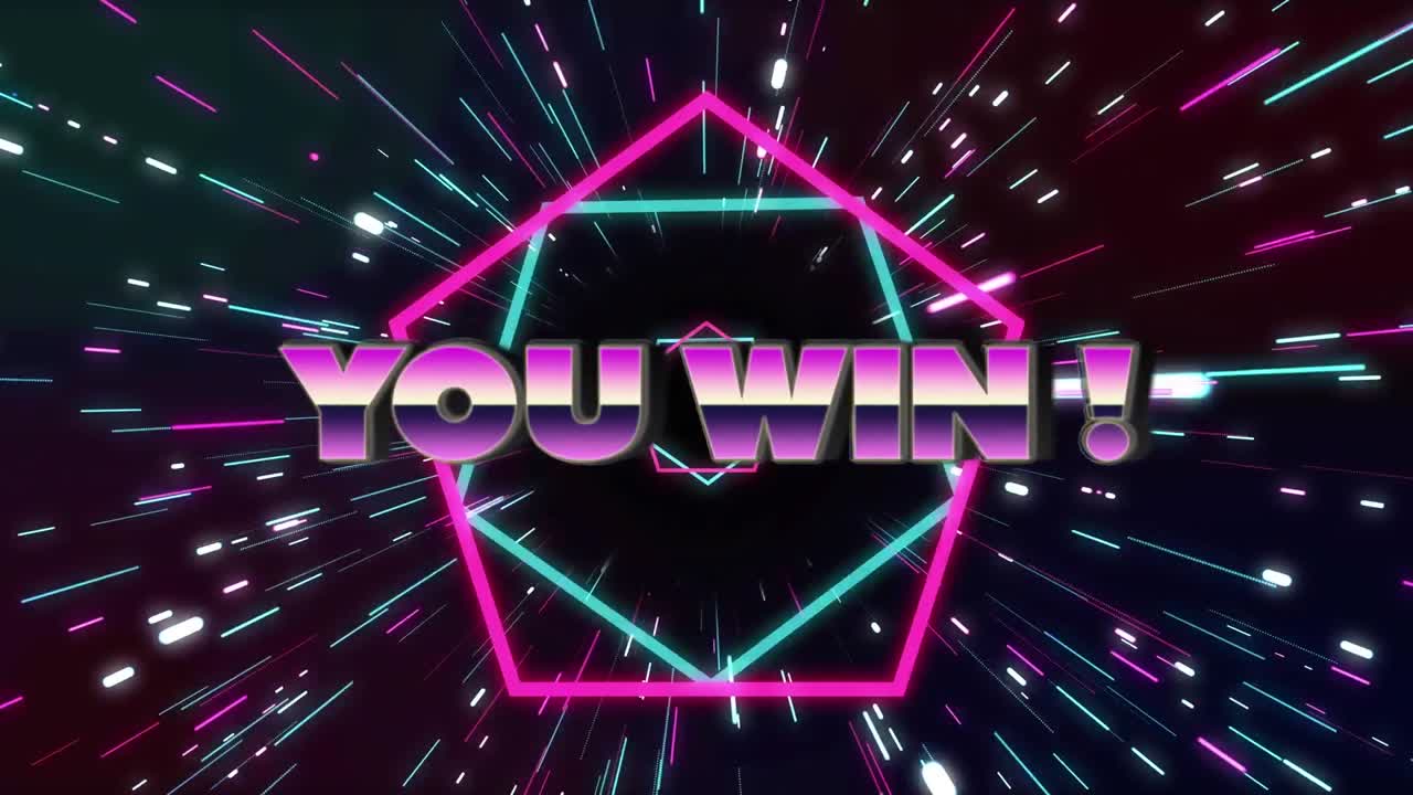 검은색 배경의 빛 트레일 위에 텍스트를 이기는 애니메이션