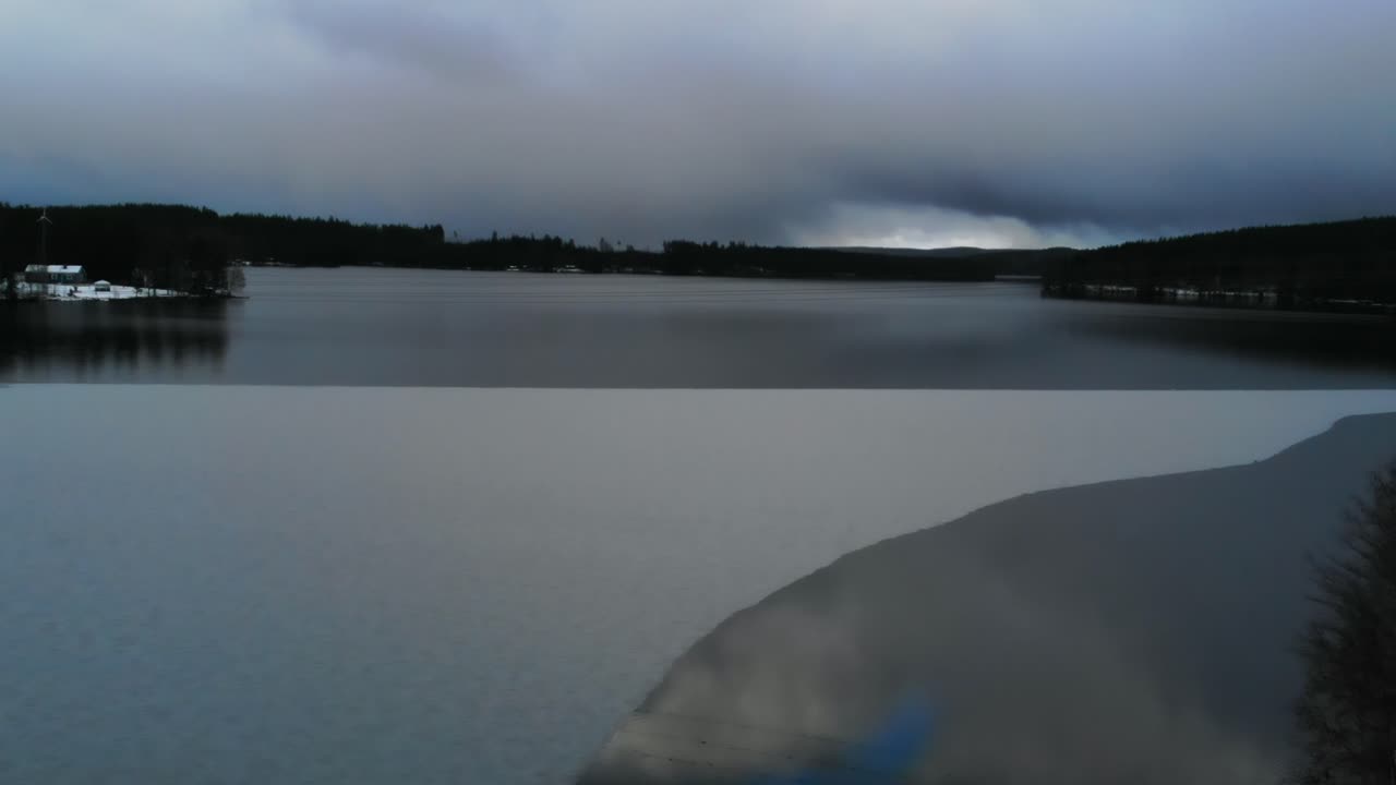 Drone shot of a snowy landscape in Sweden.