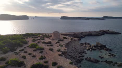 Mediterráneo-Costero-Atardecer-Antigua-Torre-Histórica