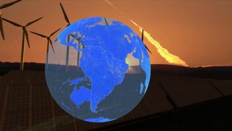 animación del globo sobre las turbinas eólicas en el campo