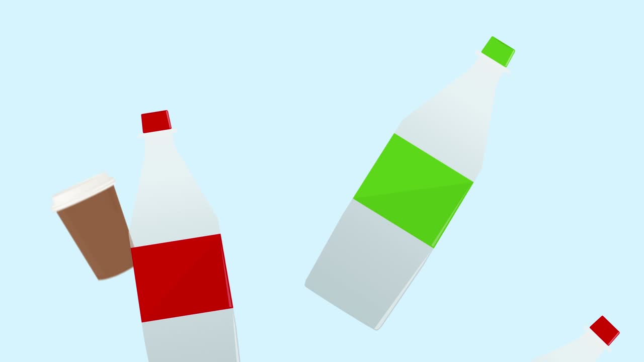 플라스틱 병, 커피 컵, 쓰레기 쓰레기 천천히 떨어지는, 알파 매트와 함께 완벽한 루프