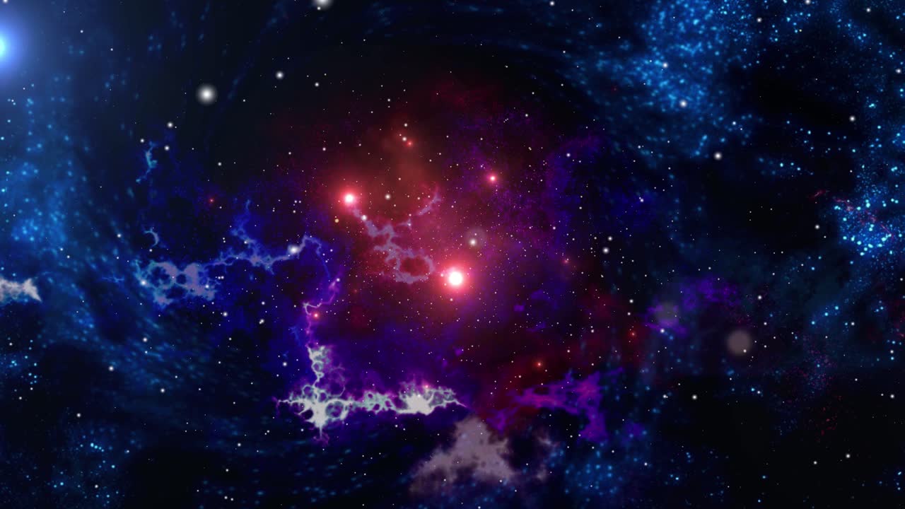 Røde og blå nebulaskyer flydende i universet