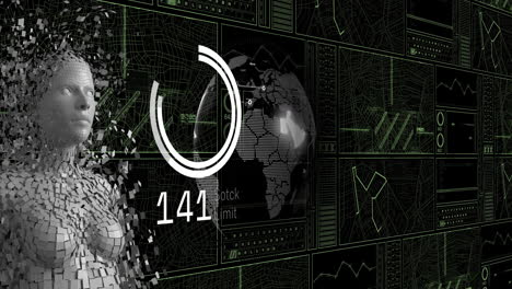 animación de círculos y procesamiento de datos sobre fondo negro