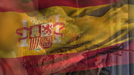 animation of flag of spain over diverse soldiers