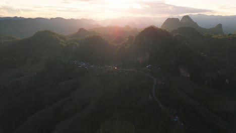 drone aerial ban jabo remote village in mae hong son province of norther thailand at sunset scenic landscape