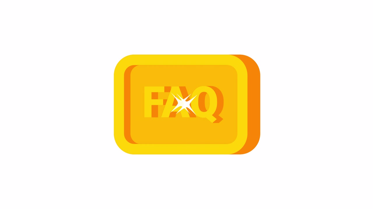 Pulsante FAQ animato con effetto scintillante su sfondo bianco