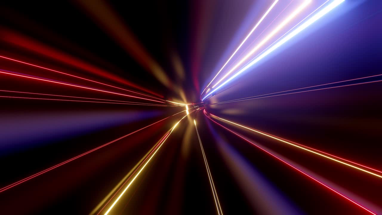 Tunnel astratto high-tech in loop 4K con luci al neon, la telecamera vola attraverso il tunnel, le luci al neon sfarfallano. Sfondo sci-fi rosso arancione in stile cyberpunk o futuro high-tech. 11
