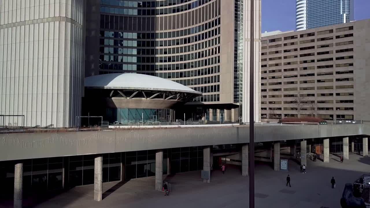 Slow Aerial Reveal of Modern Architecture Design at Toronto City Hall