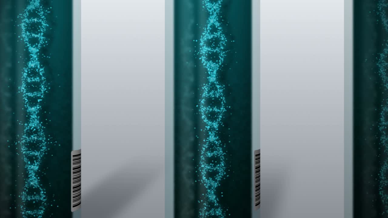 molécula de adn en tubo de ensayo. hélice de adn como símbolo para la genética. equipo de prueba. concepto de medicina y tecnología. animación de bucle.