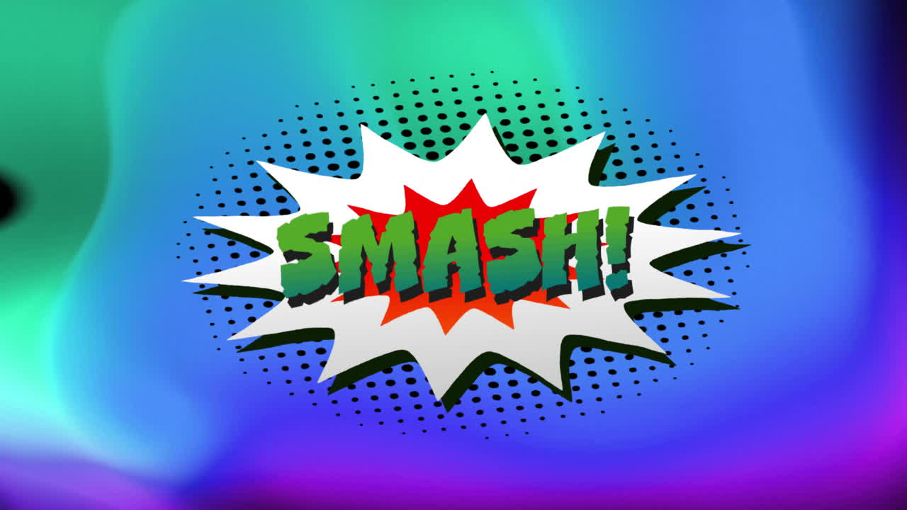 Animation of smash text over retro vibrant pattern background