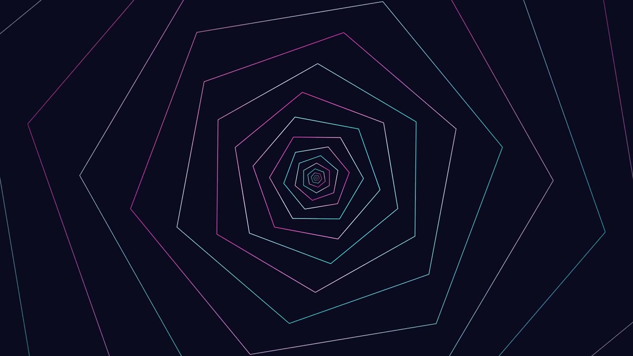 Abstract Tunnel of Rotating Neon Hexagons