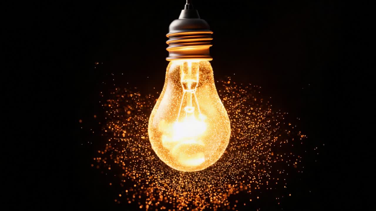 Illuminating the Concept of Energy: A Captivating Light Bulb Emanating Sparkling Particles that Create a Stunning Visual Display against a Dark Background