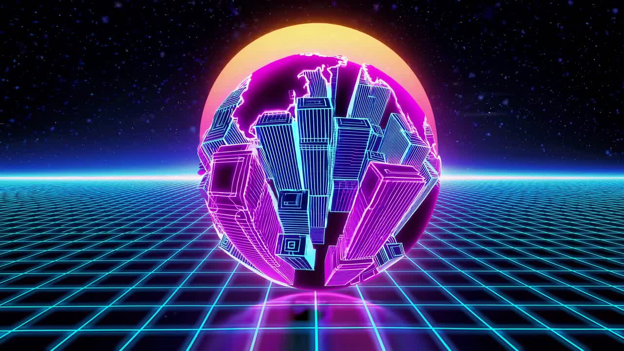 retro globo terrestre futurista en un espacio cuadrado