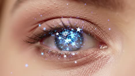 transcendent gaze: a mesmerizing close-up of an eye sparkling with ethereal stars and twinkling lights capturing the essence of wonder and imagination