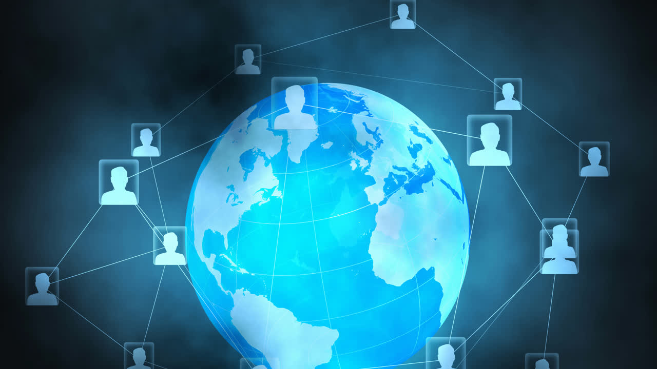 전 세계에 있는 아이콘과 연결된 네트워크의 애니메이션