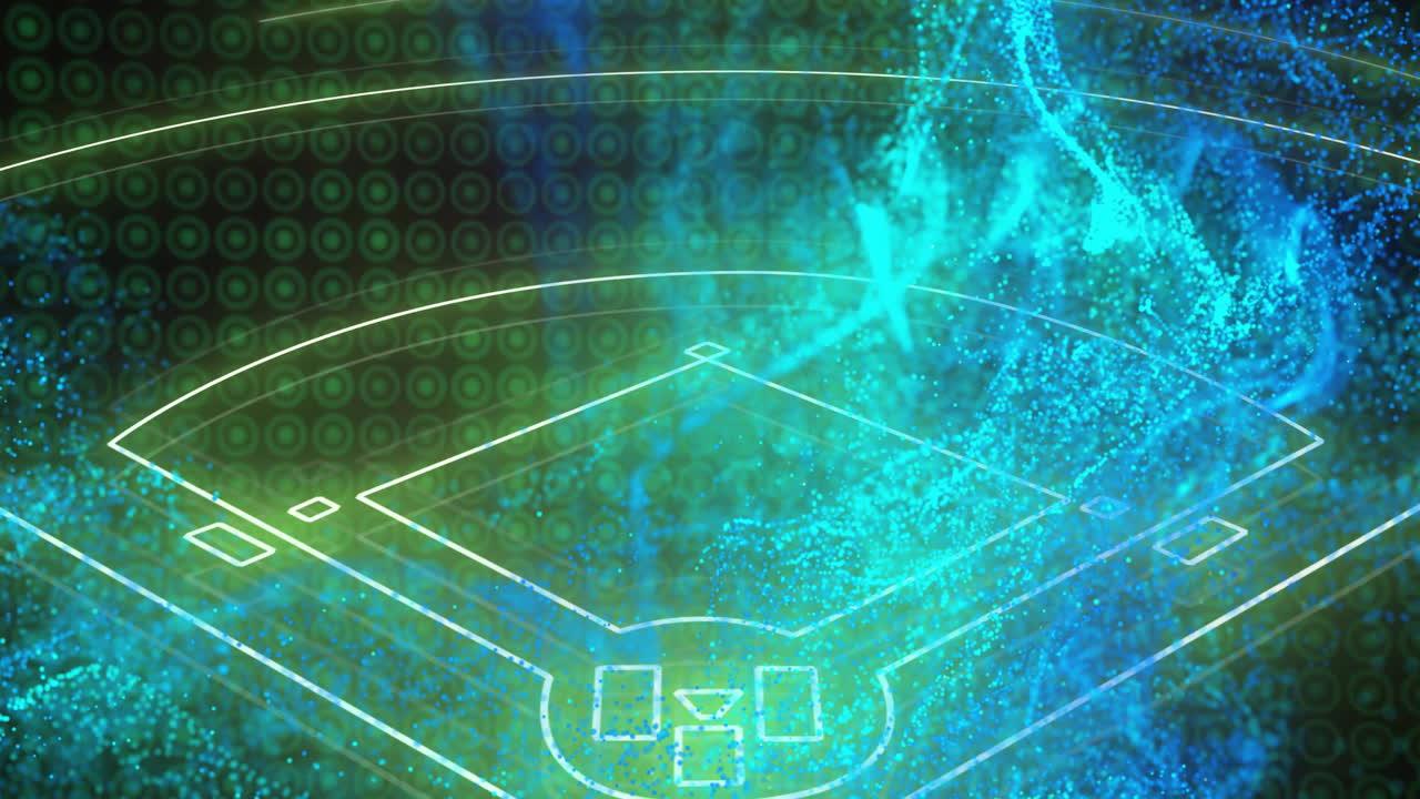 Baseball field diagram with data processing animation over digital background