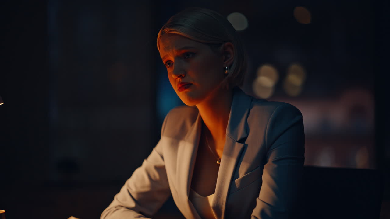 Upset employee staying late lacking energy closeup. Weary worker work problems