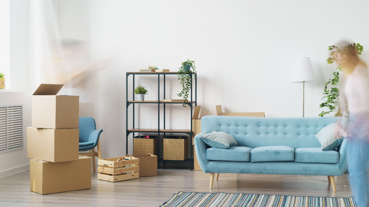 Moving or redecorating living room scene