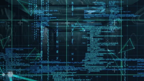 Animation of data processing over glowing triangles