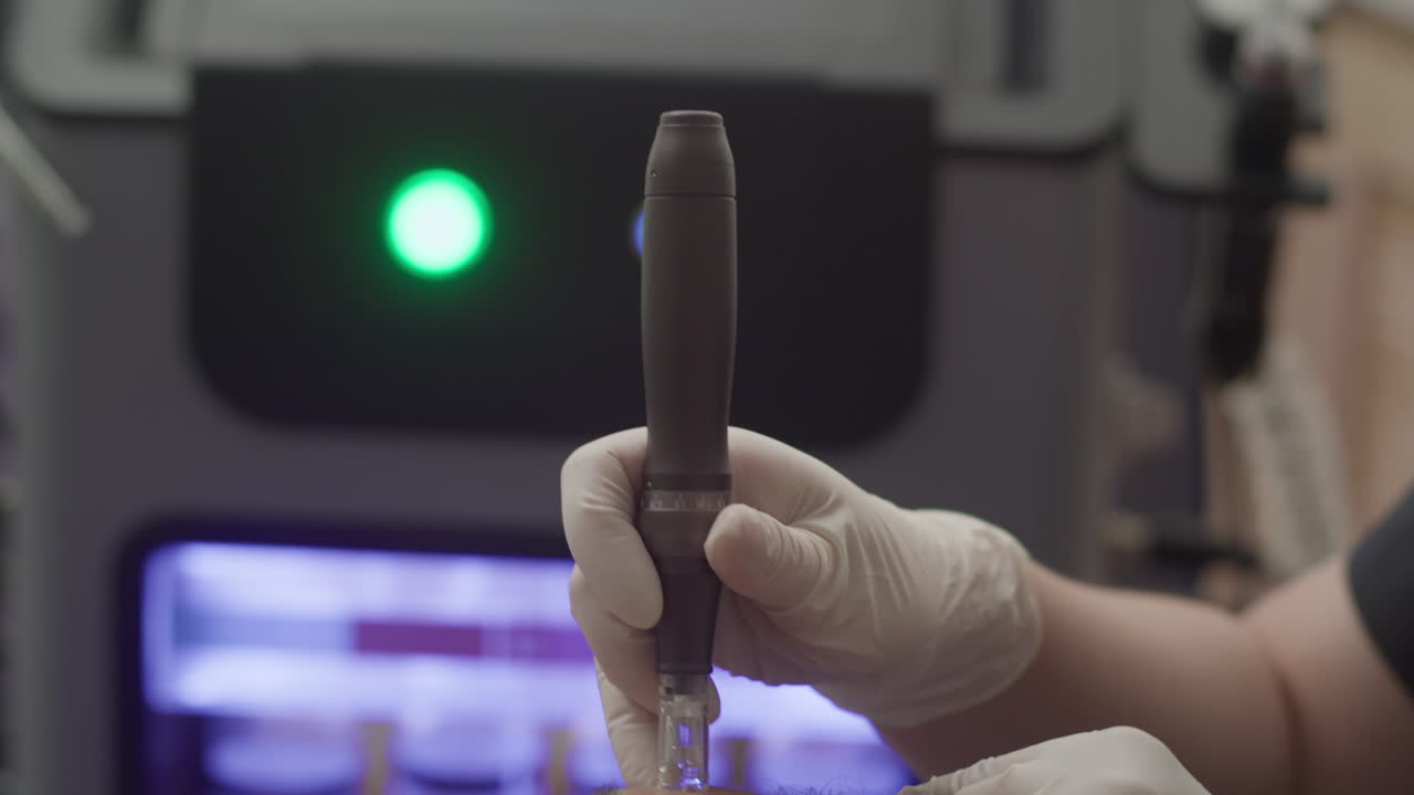 Woman Getting Derma Stamp Procedure on Face to Get Rid of Skin Imperfections