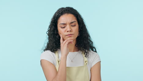 Confused,-woman-and-thinking-of-doubt-in-studio